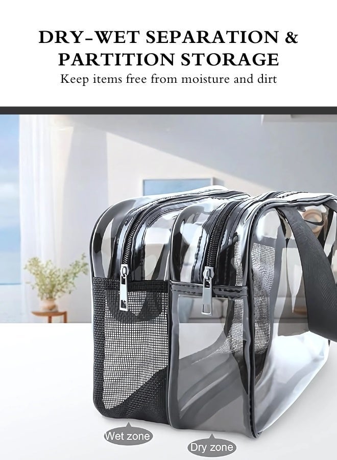 ترنز حقيبة مكياج شفافة كبيرة مع قسمين منفصلين لحفظ وتنظيم أدوات المكياج - Z02 - Image 2